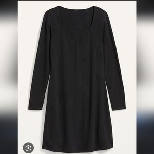 Old Navy Fit & Flare Black Rib-Knit Long Sleeve Mini Dress - Size L